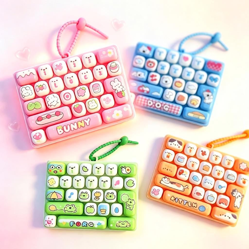 キーボード キーホルダー フィジェット【26キー・癖になるカチカチ音】パソコン キーボード おもちゃ カチカチ ストレス解消 本格的な打鍵音 ミニキーボード 透明感 ガジェット キーホルダー/バッグチャーム 子供から大人まで ストレス発散 指のおもちゃ 暇つぶし