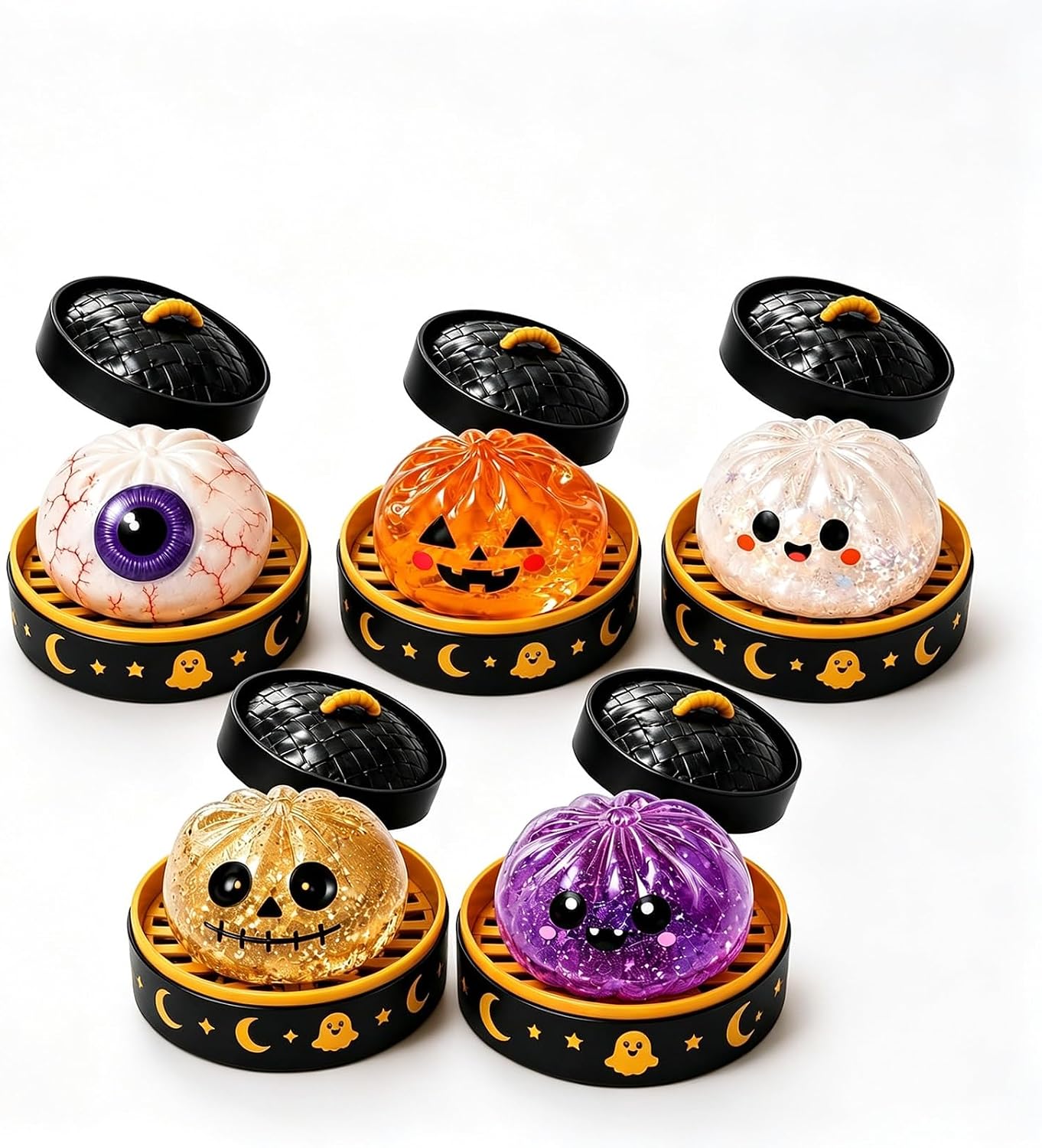 スクイーズおもちゃ ハロウィン 肉まん もちもち ぷにぷに ストレス解消 蒸し器付き キラキラ 大人 子供 幽霊 ハロウ…