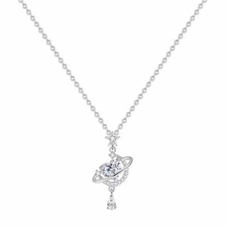 Rakuten - SV999 ハートムーン　スターリングシルバーネックレス　【ギフトボックス対応可】