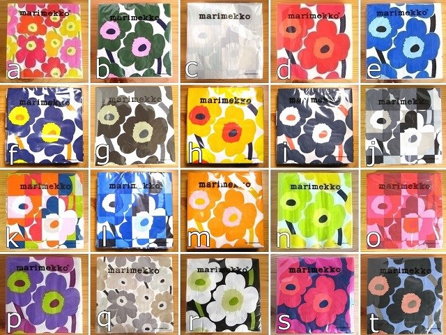 1点1通のメール便発送 お試し企画vol1 マリメッコ marimekko ペーパーナプキン ウニッコ Unikko 20種類を1枚づつ集めました 紙ナプキン 北欧 デコパージュ 手作りマスク