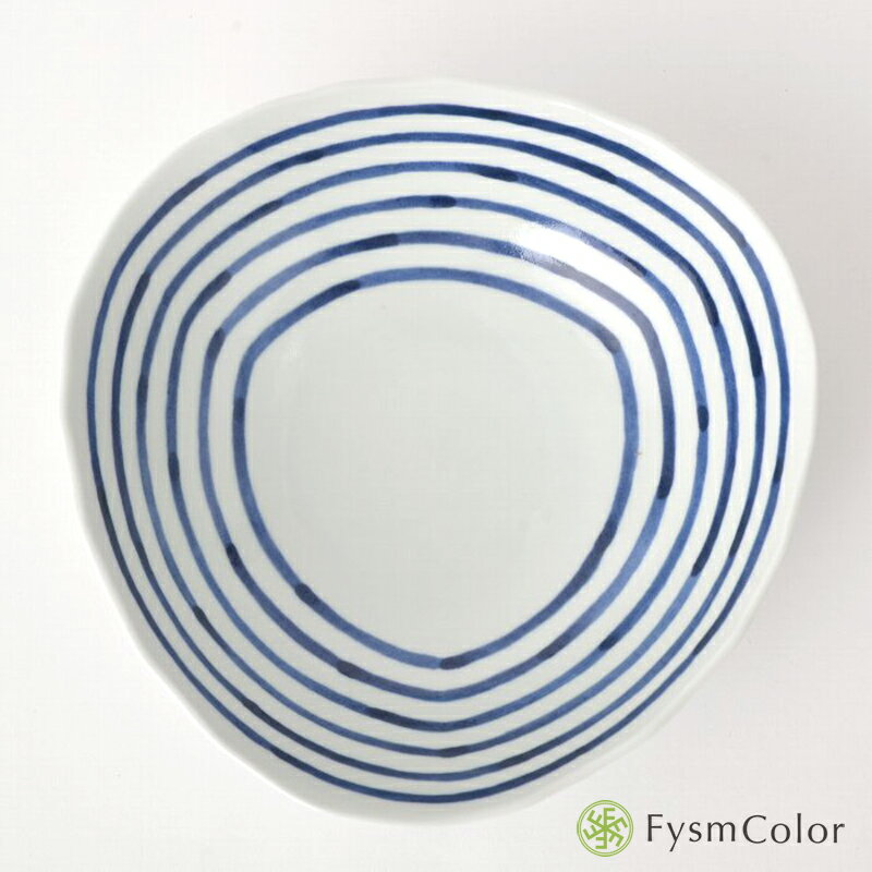 和染ライン ｜変形鉢（大）【波佐見焼】シンプル 大鉢｜ボーダー カレー、パスタ皿 大きい鉢｜ 20cm 高さ6cm 400g サラダ鉢《税込3,980円以上で送料無料》