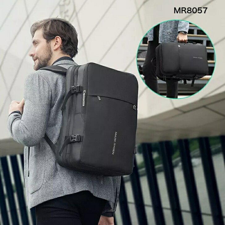 MARK RYDEN マークライデンビジネスリュック MR8057 20L-35Lメンズ 防水 撥水 耐水 軽量 バッグ USB充電 大容量 多機能 バックパック ノートパソコン 15.6インチ 17インチパソコン ケース PC対応 通勤 通学 男子 出張 旅行 ブラック