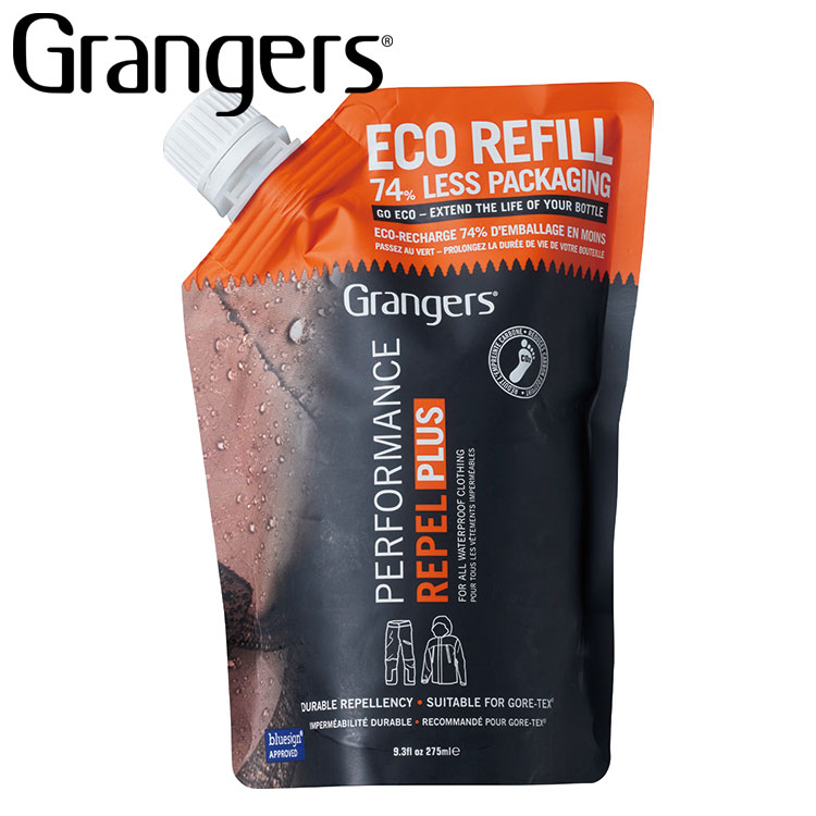 Grangers Performance Repel Plus Eco Refill 1500008ウェア撥水剤(つめかえ用タイプ)●主成分は環境に優しい合成ポリマーを使用しています。●新開発の撥水合成ポリマーにより、自然乾燥時の定着性が向上しました。●耐久性のある高い撥水効果を発揮し、GORE-TEX素材にも適応します。●ボトルにつめかえて使用する環境に配慮したECOパッケージです。●パフォーマンスウォッシュ等による洗濯後に濡れたまま、生地表面に吹き付けることで手軽に撥水加工を施せます。※ご使用の頻度にもよりますが、製造・販売からおおよそ5年を経過したウェア商品の場合は、防水素材の経年劣化により防水皮膜が剥離することがありますのでご注意ください。適応素材：フリース、ソフトシェル、防水・防風素材全般容量：275mL主成分：合成ポリマーメーカー希望小売価格はメーカーサイトに基づいて掲載しています