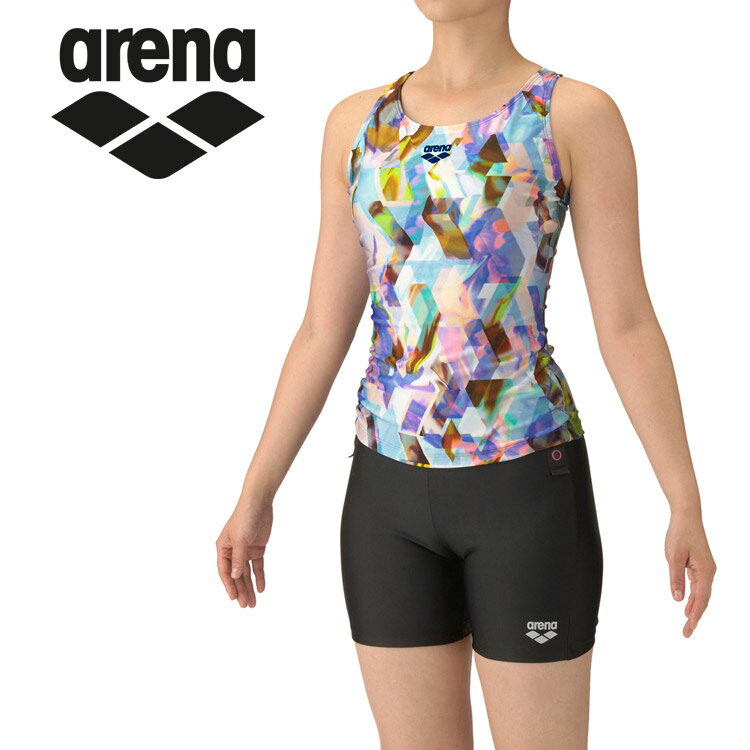 【0のつく日＆マラソン限定店内ポイント最大20倍(3/26 1:59迄)】 お買い得スペシャルプライス メール便送料無料 アリーナ arena フィットネスセパレーツ Yバック ミドルレッグ 差し込みパッド AS5FWF56L-BLBK レディース