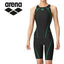 お買い得スペシャルプライス メール便送料無料 アリーナ 水泳 レーシングワンピーススパッツ(オープンバック・ハーフレッグ) ガールズ AS4FRC50G-BKBK