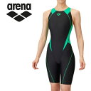 お買い得スペシャルプライス メール便送料無料 アリーナ 水泳 レーシングワンピーススパッツ(オープンバック・ハーフレッグ) ガールズ AS4FRC50G-BKG...