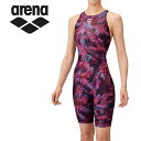 お買い得スペシャルプライス メール便送料無料 アリーナ 水泳 レーシングワンピーススパッツ(オープンバック・ハーフレッグ) ガールズ AS5SRC61G-PKB...