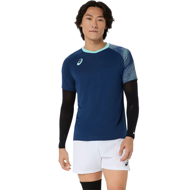 FZONEスポーツのお買い得スペシャルプライス メール便送料無料 アシックス SHORT SLEEVE SHIRT ドライグラフィックプラクティスシャツ 2053A281-400｜アングル2