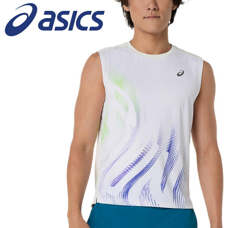 Rakuten - 【3日間限定店内ポイント最大20倍(4/18 00:00〜4/20 23:59迄)】メール便送料無料 アシックス ランニンググラフィックスリーブレスシャツ 2011D486-100 メンズ