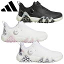 ADIDAS GOLF WOMENS CODECHAOS 22 BOA LVD71全ての性能がパワフルに進化した、コードカオス22 初代コードカオスのディスラプティブ（先進的）なコンセプトはそのままに快適性とスイング時の安定性が大幅に向上し、フルモデルチェンジ。初代モデルからスパイクレスアウトソールとしては衝撃を与えるほど強力なグリップ力を誇ったTWISTGRIPは大きく進化し、前作モデルよりもグリップ力は38%もUP。アッパーには新しいワープニットという素材を採用。足をソフトに包み込み高い快適性といったニット素材特有の長所はそのままに、特殊な編み組織によって従来ニット素材よりも伸縮性を抑えることでスイング時の安定性が大幅に向上し、更に表面にはPUフィルムを覆う2層構造によって伸びを更に抑えながら高い防水性を両立。より立体的な形状に改良されたフルレングスBOOSTは前作モデルよりもクッション性が求められる箇所はよりソフトになり、スイング時などに適度な硬さと反発性が求められる箇所はより安定性がUP。新しい形状のBOOSTの性能を更に引き出すためにアウトソールからミッドソールの両側面を覆うコントロールラップは8箇所に増設されたことでBOOSTの適所のつぶれすぎを制御しながら、横方向へ対する動きをサポート。TWISTGRIPも外足部側のラップの表面まで採用することでスイングのフィニッシュにかけて足がロールした際にも最後まで高いグリップ力を実現。アウトソールはTWISTGRIPの面積がつま先とヒールまで増えたことでグリップ力が大幅に向上しながらも前作モデルよりもソールの硬度が増したことでよりパワフルなスイングを可能にする。全く新しいBOAクロージャーは足をホールドするラッピング構造をシューズの内部に内蔵されており、シューズの形状ではなく足をダイレクトにラッピングする直足ラッピング構造を搭載。BOAレースの通し方（レースパス）もシークエンスという特殊なパターンを採用することで、3つに別れているラッピングのうち緩んでいるものから順に閉まっていく。ファスナーはこの複雑な構造を内部に収納し、洗練されたデザインにしながらも性能の調整を可能にする。ファスナーを下げることで内部のアクセントカラーを露出しながらも動きやすさとシューズの通気性を最大化し、逆に閉めることでアッパーの安定性を向上させてより強くスイングしていきやすくなる。23.0cm 重量 : 約330g ウィメンズツアーパフォーマンスラスト(EE相当)■アッパー：合成繊維/合成皮革 ■ミッドソール：合成樹脂(BOOST) ■アウトソール：合成底/ゴム底■サイズ：22.0〜26.5cm■カラー：コアブラック/リネングリーン/ダークシルバーメタリック(GX3942)フットウェアホワイト/シルバーメタリック/クリアピンク(GX3944)フットウェアホワイト/カレッジネイビー/ブライトレッド(IF1044)【メーカー取り寄せ商品】在庫の有無・納期は改めてご連絡させていただきます。取り寄せの為、ご購入いただけましても、欠品・完売の場合もございます。