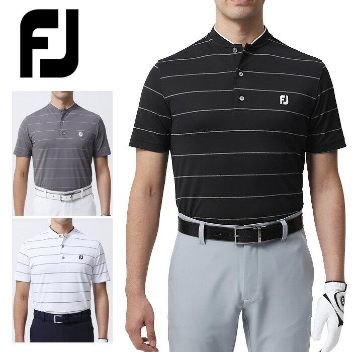 フットジョイ チョークストライプ半袖ブレードカラーシャツ メンズ 春夏 ゴルフウェア FJ-S23-S03