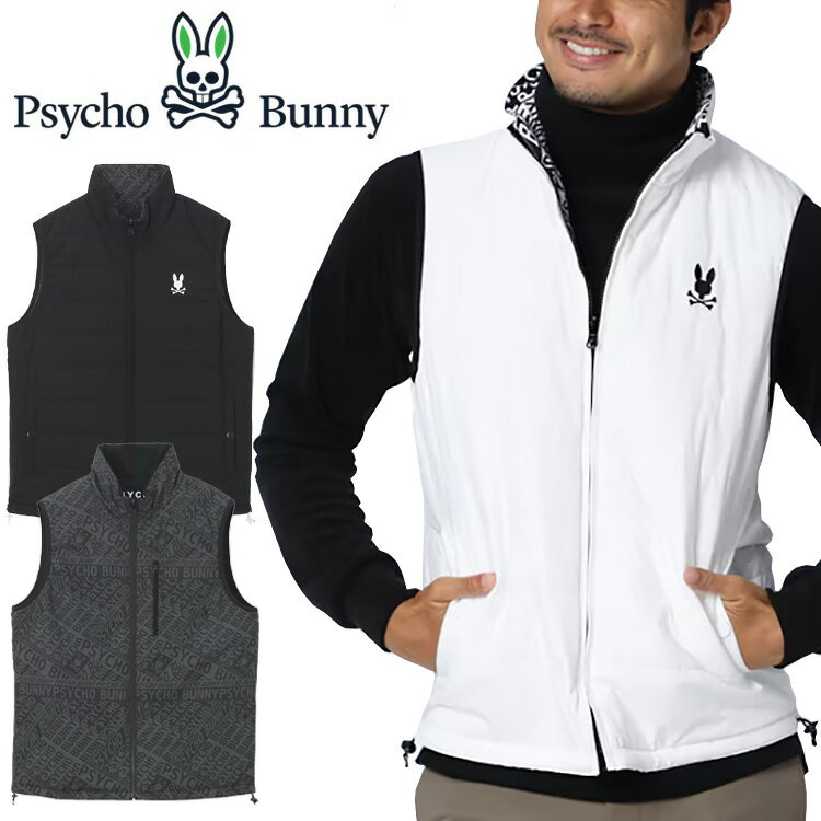 【いちばの日限定店内ポイント最大20倍(11/18 00:00～23:59迄)】 サイコバニー 総柄フォントロゴ リバーシブルベスト メンズ 2025秋冬 ゴルフウェア GF621