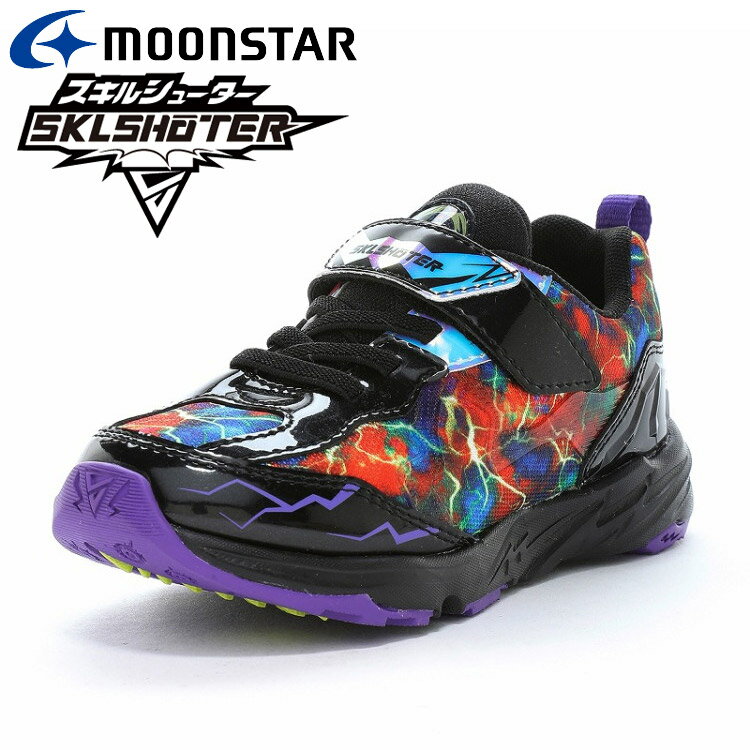 男の子の様々な潜在能力を解き放つシリーズ「スキルシューター」の「雷スキル　デンゲキ」です。「スキルを解き放て」をコンセプトに子どもたちの多様化するシーンに合わせた「SKL」をアウトソールに搭載しており、踏み込む際に靴底のSKLが地面を捉えます。「雷スキル」は雷をモチーフにした2つの「SKL」が力強い蹴り出しをアシストします。重さは17.0cmで片足約130gです。【Ag+抗菌防臭】銀イオンの抗菌作用でにおいのもととなる菌の増殖を抑制し、防臭効果を発揮します。天然由来成分で安全です。【洗えるインソール】インソールは取り出して洗えるのでいつも清潔に保てます。【耐摩耗ラバー】靴底にはすり減りが少なく、高い耐久性を発揮するラバーを採用しています。脱ぎ履きしやすいゴム紐×バンドタイプです。雲の中を突き抜ける激しい雷をイメージしたグラフィックのプリントメッシュがポイントです。つま先や甲バンド、踵にも雷のカッコ良さを詰め込んだ一足です。■ 製品仕様SIZE：16.0cm-19.0cm(ハーフサイズ有り)WIDTH（足囲）：2EUPPER：合成繊維/合成皮革SOLE：EVA/ラバー※写真の色と実際の商品の色は多少異なる場合がございます。※製品仕様・デザインは改良のため予告なく変更される場合がありますのでご了承ください。【メーカー取り寄せ商品】 こちらの商品はメーカー手配の為、完売の場合もございます。在庫の有無・納期のご連絡はご注文受付メールにてご確認下さい。メーカー希望小売価格はメーカーサイトに基づいて掲載しています