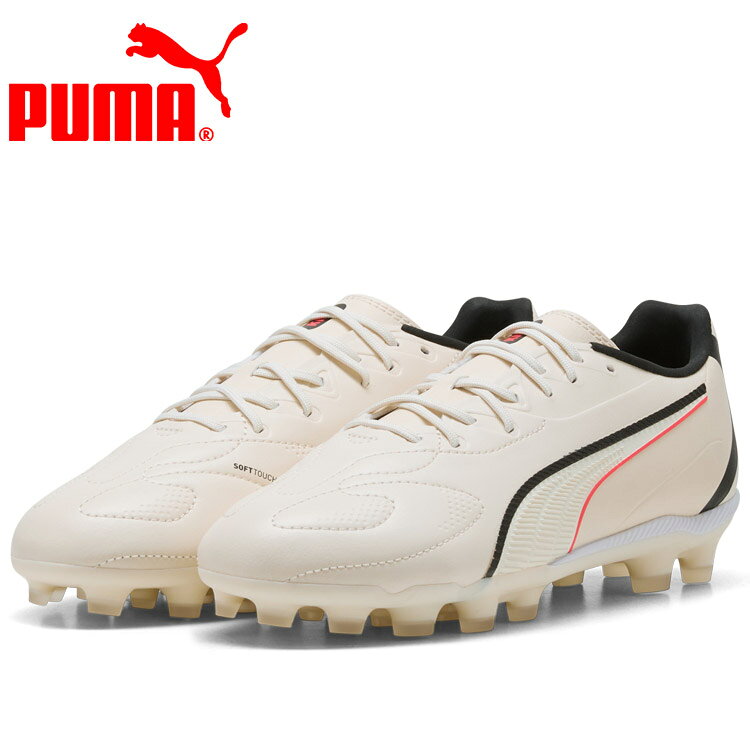時代を超えて愛され続けるPUMAの伝統的なサッカースパイク「KING」シリーズ。そのDNAを受け継ぐキング 20 マッチ HGは、快適な履き心地と優れたボールタッチをより多くのプレーヤーに届けるために開発されたモデルです。土、天然芝、人工芝に対応するHG/AGソールを採用し、トレーニングから試合まで幅広いシーンで安定したパフォーマンスを発揮します。アッパーには、柔らかくしなやかな素材を採用し、足に自然になじむ快適なフィット感を実現。ボールとの一体感を高め、パス、トラップ、ドリブルなどあらゆるプレーにおいて優れたコントロール性能をサポートします。また、独立型のシュータン構造により足入れがしやすく、シューレースで細かなフィット調整が可能。プレー中も快適なホールド感を維持します。詳細用途：サッカージャパンラストクロージャー：シューレース式タイプ：HG：土、天然芝、人工芝のグラウンドでの使用に対応していますPUMA Youth：8才から16歳のお子様にお勧めです【メーカー取り寄せ商品】 こちらの商品はメーカー手配の為、完売の場合もございます。在庫の有無・納期のご連絡はご注文受付メールにてご確認下さい。メーカー希望小売価格はメーカーカタログに基づいて掲載しています