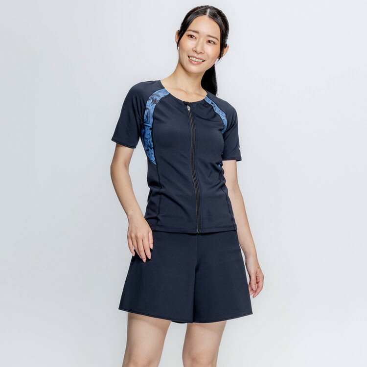 Rakuten - 【スーパーセール限定店内最大20倍(6/4 20:00〜)】 お買い得スペシャルプライス メール便送料無料 ナイキ フットマーク FLARE FIT SHORTS 半袖ジップ付きセパレーツ 2993153-0009 レディース 水泳 返品不可