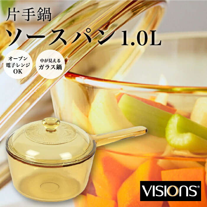 片手鍋 16cm VISIONS ソースパン 1.0L ガラス鍋 直火 ガラス 蓋 鍋 調理器具 透明鍋 オーブン 電子レンジ 食洗器 乾燥機 冷凍庫 対応 安全 耐熱ガラス ガラスポット ミニパン ミニ鍋 ガラス製 クリア