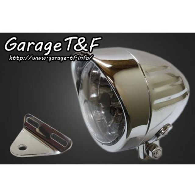 T&F 4インチプレーンライト（ショート）スリットタイプ＆ライトステー（タイプA）キット ・MG250HL08 ガレージT&F ヘッドライト・バルブ バイク マグナ250/S