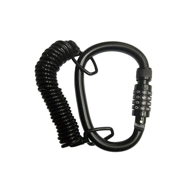 J&C ダイヤル式ワイヤーロック（JC-073CB）φ4mm×1800mm カラビナ型ロングワイヤー錠 コイルワイヤー 暗証番号変更可能（ブラック） ジェイ＆シー（自転車） アクセサリー 自転車