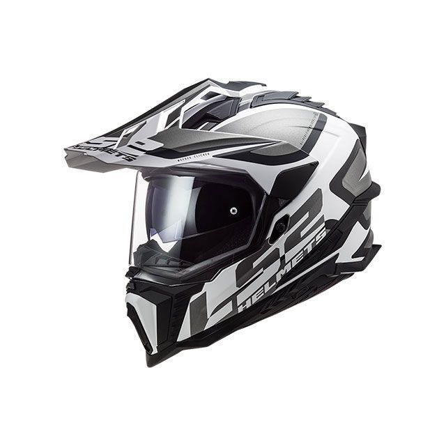 ●メーカー名：エルエスツーヘルメット / LS2 HELMETS(エルエスツー)●商品名：EXPLORER F/エクスプローラーエフ（マットブラックホワイト）●サイズ：S・サイズ：Mはこちら・サイズ：Lはこちら・サイズ：XLはこちら・サイズ：XXLはこちら●メーカー品番：407012102S●JANコード：4562343601116【LS2ヘルメットのサイズ交換について】※LS2ヘルメットに関しましては、条件はございますがサイズ交換が可能です。※タグを切り離していない・フィルムを剥がしていない等の再販できる状態。交換時の往復送料はお客様負担等。詳細な条件につきましてはご連絡ください。※アウトレット品はサイズ変更できません。ご了承ください。商品の保証は、メーカー保証書の内容に準じます。●カラーマットブラックホワイト●規格SG基準認証品（セイデンを通じて流通する日本正規品） PSCマーク（消費生活用製品安全法適合）●重量全てピークバイザー類115g装着状態。S /GR 1685 ± 50M /GR 1770 ± 50L /GR 1710 ± 50XL-XXL/GR 1815 ± 50参考サイズ感：頭囲は側面が少し狭めです。1サイズアップが良好な場合もあります。新品時、頬周りが若干狭めですが馴染むと左右に内装が広がります。●付属品キャリングバッグ（ホワイトメッシュ大）×1／ヘルメットポーチ×1／ヘルメットサポート×1／ピンロックシート×1枚●特徴■帽体素材には、LS2独自の高性能グラスファイバー ”HPFC”※ を採用しています。HPFCは軽量素材でありながら高い耐久性と衝撃吸収性を持つ素材です。帽体デザインは立体的でワイルド感満載のベンチレーションが特徴です。スペインデザインスタジオの意向をふんだんに詰め込んだものとなっています。※HPFC...High Performance Fiberglass Composite（独自の高性能軽量ファイバーグラスを使用し、効率的な衝撃分散に効果を発揮）■シールドは94%UVカット仕様です。視界の歪みを最大限防ぎ、視界の明瞭さを確保します。耐摩耗性を持ったシールドは面積を広く取り、優れた周辺視界を確保します。操作性の良いセンターロック式のシールドは密閉度に優れています。インナーバイザーは、帽体縁のスライドスイッチによりスムーズに開閉することが可能です。シールドと同様に94%UVカット仕様で、日差しの強い日のライディングにも便利です。曇り軽減に効果を発揮するピンロック社製のピンロックシート（1枚付属）に対応しています。■インナー（内装）は取り外して洗濯可能であり、清潔で快適な状態を保つことができます。一体型のネックパッドとチークパッド（頬パッド）は3Dレーザーカット技術を用いて開発され、多重密度発泡体を形成し、顔のカーブに高いフィット感を実現しています。ヘルメットを被った後、メガネを掛け易くするグラッシーズフィッティング内装を採用しています。インナー（内装）にはライディング中のヘルメット内部湿度を快適に保つために吸湿性のある低刺激の生地を使用しています。通気性の高い構造と相まって快適なライディング環境を実現します。また、着脱可能なチンカーテンの採用により風の巻き込みを軽減し快適性を向上させます。■ヘルメット装着による安全確保を実現するために、適正な装着が出来ることは非常に重要なヘルメットの使命です。頭部への衝撃による影響を最小限に抑えるため、帽体の形状と採用する材料には、特に時間をかけて試験を繰り返しています。EXPLORER Fのネックストラップ（あご紐）には、マグネット式タブ付きの便利で強度のあるスチール製クイックリリースバックルを採用しています。■EXPLORER Fでは顎部と頭部の前方に外気を取り込む吸気ポート、後頭部に排気ポートを装備しています。メインの各ポートには開閉シャッターを備えています。※頭部のベンチレーションスイッチは後方にスライドすると解放状態です。●備考ダカールラリー出場選手のサポートを長年続けているLS2HELMETS。そのオフロードシーンで培ったノウハウをアドベンチャーヘルメットに活かしたモデルがこのEXPLORER Fです。風の抵抗を抑制するスリットを備えた三段階角度調節機能付きのピークバイザー、通気効率を考えた内装生地と緩衝材の構造と多数配置されたベンチレーションシャッター、指先で掴みやすいマグネットタブ付のワンタッチバックル式あご紐など多くの特徴を持ったモデルです。●詳細【届け出事業者名】株式会社セイデン【登録検査機関名称】一般財団法人製品安全協会●写真注意※画像はイメージです。