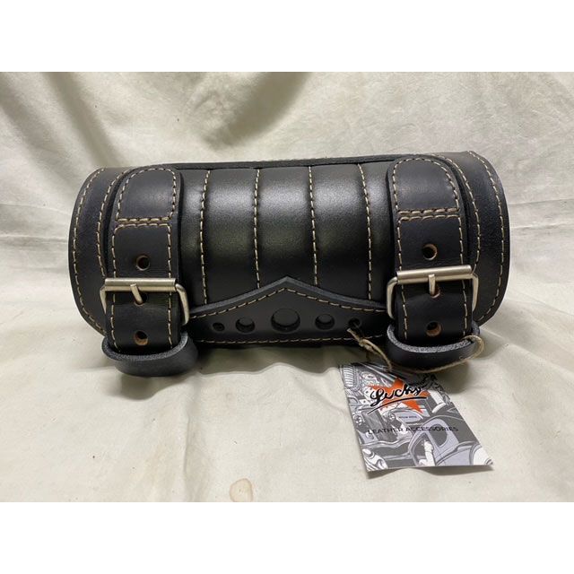 部品屋K&W Lucky Custom Leather製 ツールバッグ（ダメージブラック×ブラック） SBSP04-1-TB K&W ツーリング用バッグ バイク