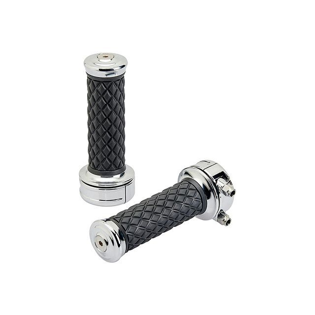 Biltwell アルミコアカスタムグリップセット Wケーブル用（クローム/ブラック） ・031559 ビルトウェル グリップ関連パーツ バイク 1インチハンドルバー用