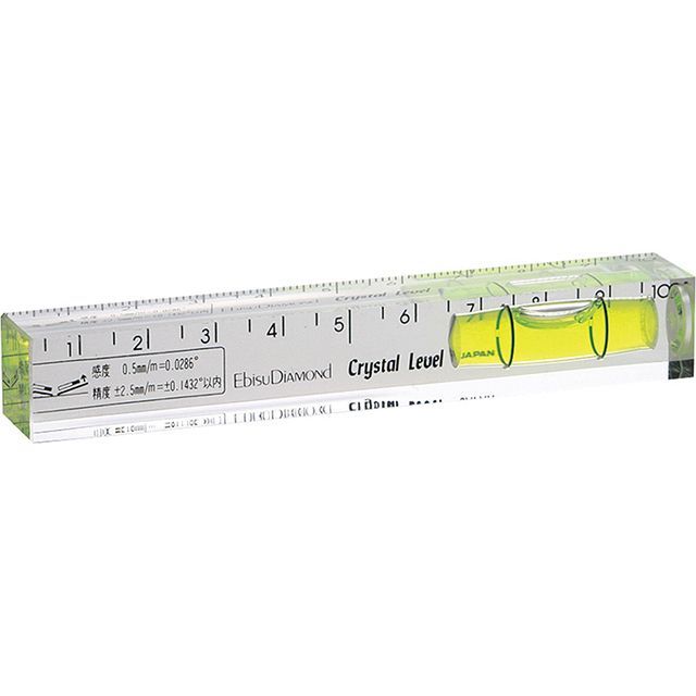 ●メーカー名：エビス / EBISU●商品名：クリスタルレベル（透明）●メーカー品番：ED-10CL●JANコード：4950515105317商品の保証は、メーカー保証書の内容に準じます。●カラー透明●仕様サイズ（約）：15×15×100mm製品質量（約）：25g水平・垂直・直角測定可能スケール付き（取引・証明外）2本線アクリル気泡管感度/精度：（感度）0.50mm/m=0.0286°（精度）±2.50mm/m=±0.1432°以内●備考透かして測れる。全面が測定面としてご使用できます。透明なので透かして測れます。小さくて携帯に便利です。●写真注意※画像はイメージです。