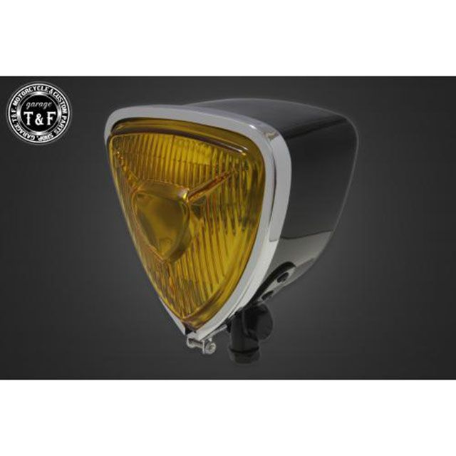 T&F トライアングルヘッドライト（ステー無し） タイプ オールメッキ・イエロー ・4021896 ガレージT&F ヘッドライト・バルブ バイク 汎用