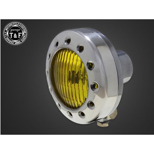 T&F 250TR　4.5インチドリルドヘッドライト＋ステーSET（タイプE） タイプ ポリッシュ・イエローレンズ..