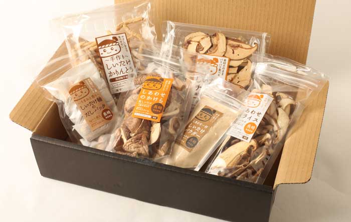サンエスファーム 乾椎茸としいたけお菓子の詰め合わせ 送料無料 6種類 チップス かりんとう パウダー だしパック スライス かけら 長崎県 お取り寄せ