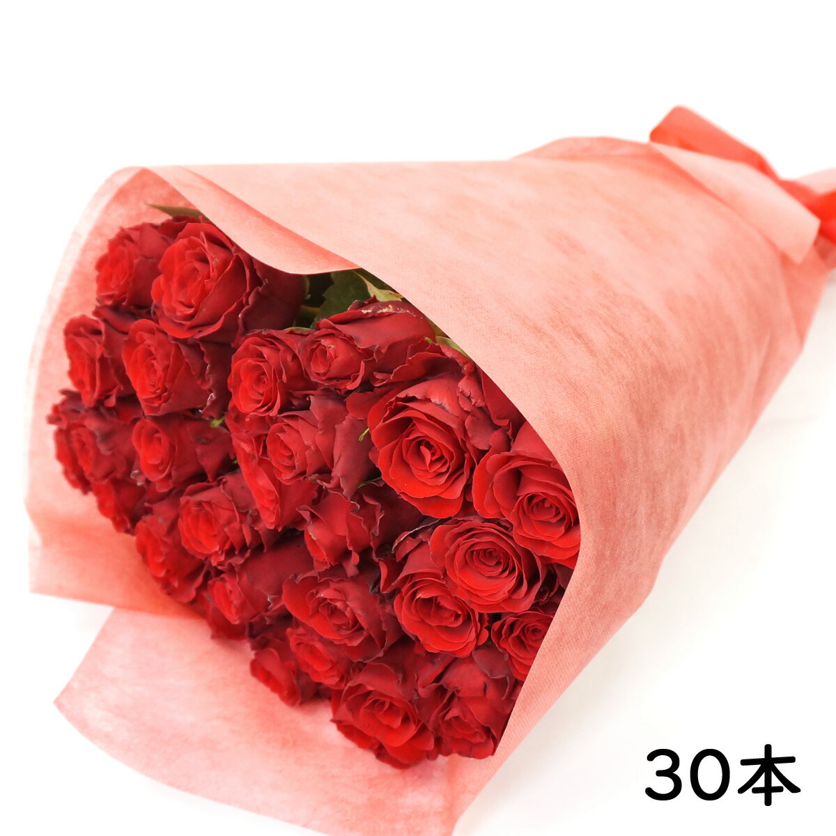 定番のバラを花束にしてお届けします。 本数：30本(赤) バラのサイズ：長さ約50〜60cm 産地：ケニアまたはエクアドル 商品サイズ：30本・・・20×50cm 付属品：ラッピングペーパー、リボン、メッセージカード ※メッセージ（日本語20字以内・英語15単語以内）がつけられます。 ※写真はイメージで実際配達される花束とは異なります。 ■お届けについて お届け日の指定は注文日より3日後以降（土日祝日除く）となります。 大切なお届けの場合は前日のお届けをお勧めします。 配達方法：宅配便 ▲下記の地域には配達できません。 北海道(利尻島・礼文島)・東京都(伊豆諸島)・鹿児島県(大島郡・名瀬市・西之表島・鹿児島郡(三島村・十島村)・熊毛郡・薩摩郡(上瓶村・里村・下瓶村・鹿島村)・沖縄県全域 ※G-Callショッピングにて他の商品と一緒にご購入の場合、別途送料がかかる場合があります。その際はご注文後ご連絡いたします。