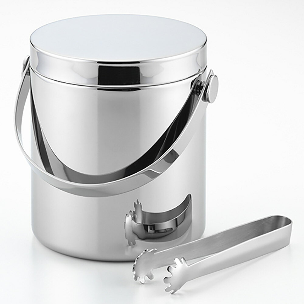 ヨシカワ 鏡面二重アイスペール 1.1L フラットタイプ 1個 送料無料 受け皿付き ハンドル付き ステンレ..