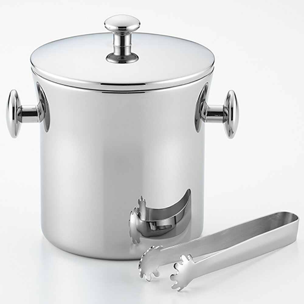 ヨシカワ鏡面二重アイスペール 1.1L 1個 送料無料 受け皿付き ハンドル付き ステンレス トング 二重構..