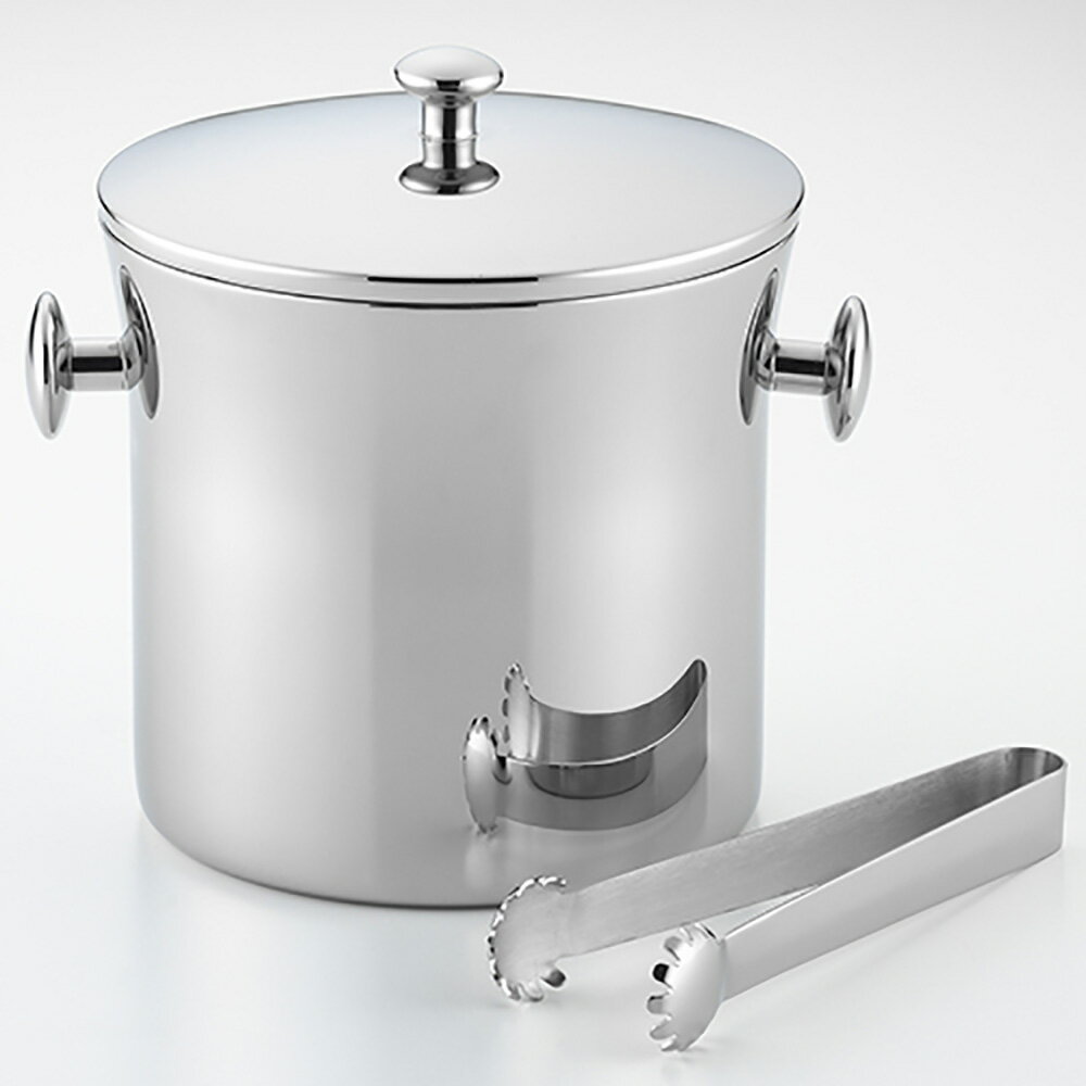 ヨシカワ鏡面二重アイスペール 2.1L 1個 送料無料 受け皿付き ハンドル付き ステンレス トング 二重構..