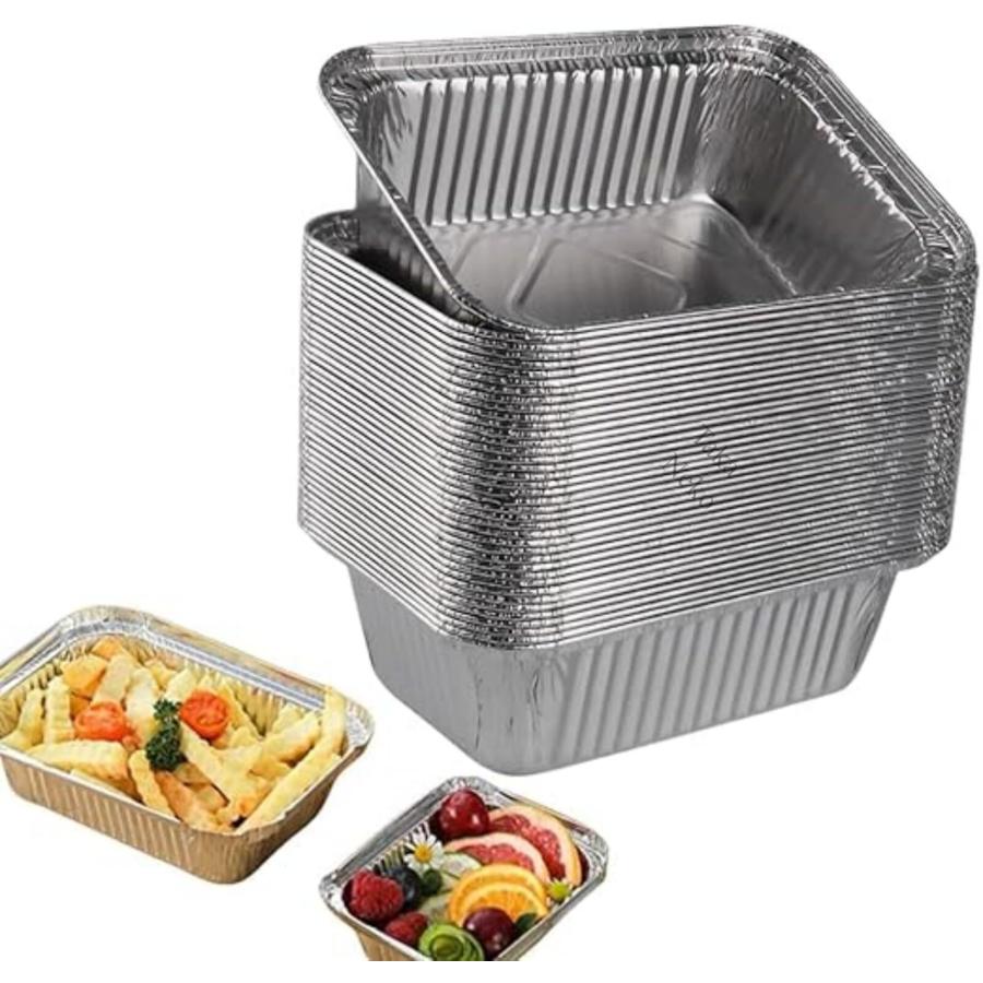 アルミ容器 使い捨てアルミ鍋 アルミバーベキュープレート 使い捨て皿 使い捨て鍋ト 使い捨て容器 100個 直火 四角型 高温に耐える 魚焼(4)