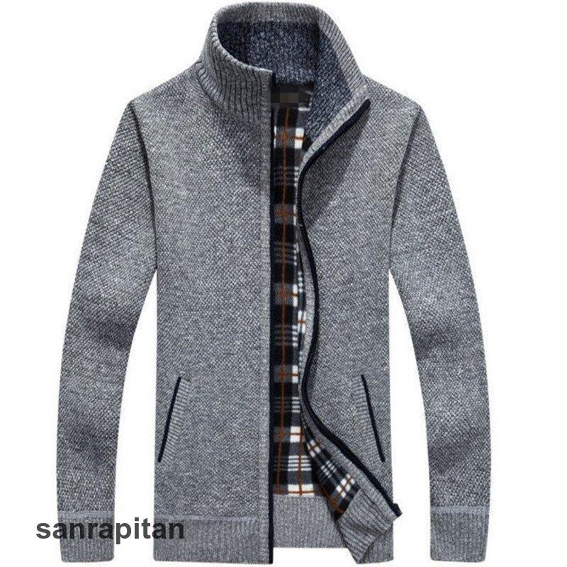 ゴルフウエア ゴルフジャケット カーディガン メンズ ニットセーター 立ち襟 厚手 裹起毛 ボア チェック柄 ニット アウター セーター 羽織 体型カバー 秋冬 冬服