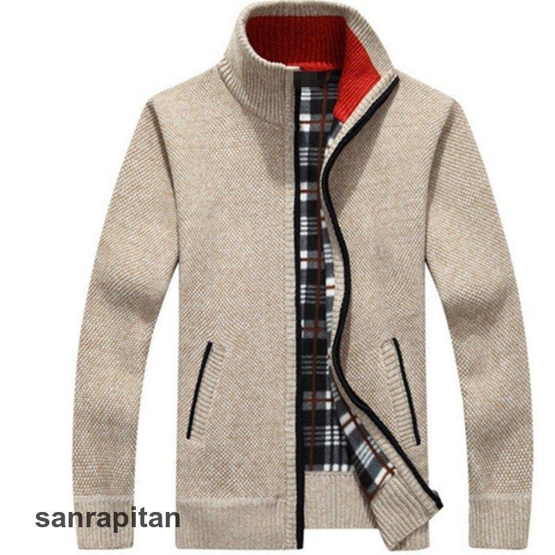 ゴルフウエア ゴルフジャケット カーディガン メンズ ニットセーター 立ち襟 厚手 裹起毛 ボア チェック柄 ニット アウター セーター 羽織 体型カバー 秋冬 冬服