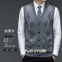 ニットベスト メンズ チョッキ 紳士服 Vネック 菱形 開襟 前開き トップス ポケット付き ビジネス 贈り物 入社祝い 就職 秋新作 おしゃ