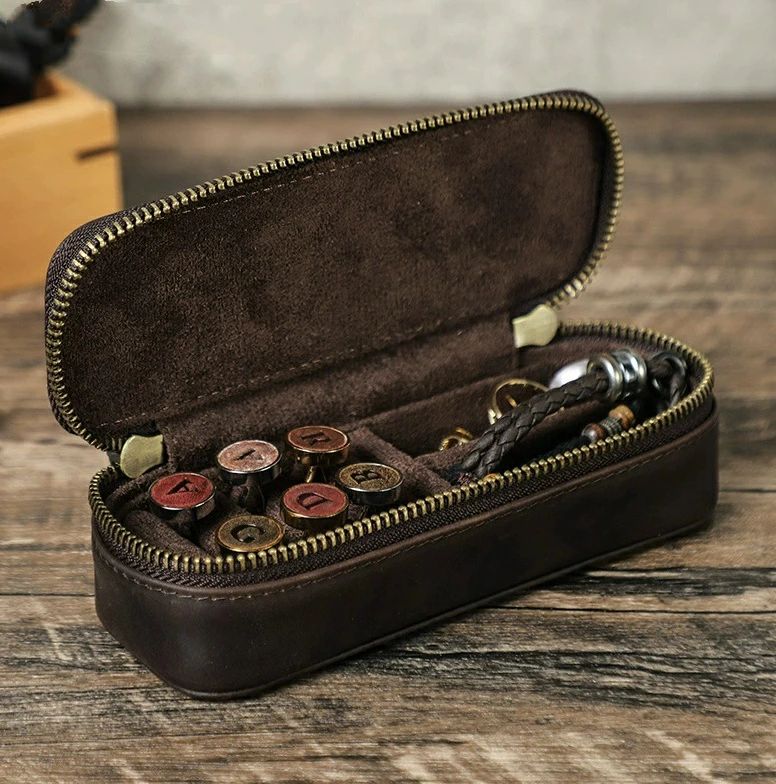 ！メガネケース ウォッチケース 本革 コレクションケース 眼鏡 腕時計 ボタン 収納 小物入れ 収納ケース 　オープン式テレワーク 在宅