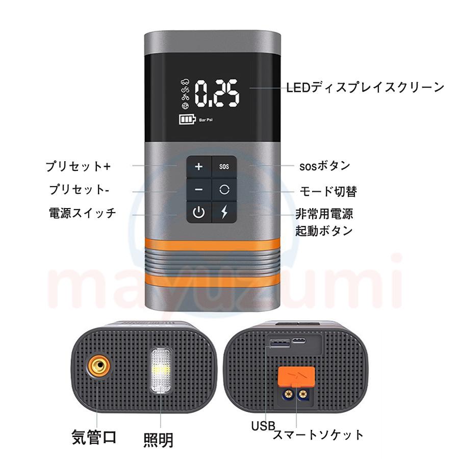 ジャンプスターター 12v車用 電動 空気入れ エアポンプ 2in1 非常用電源 大容量 10500mAH バッテリージ..