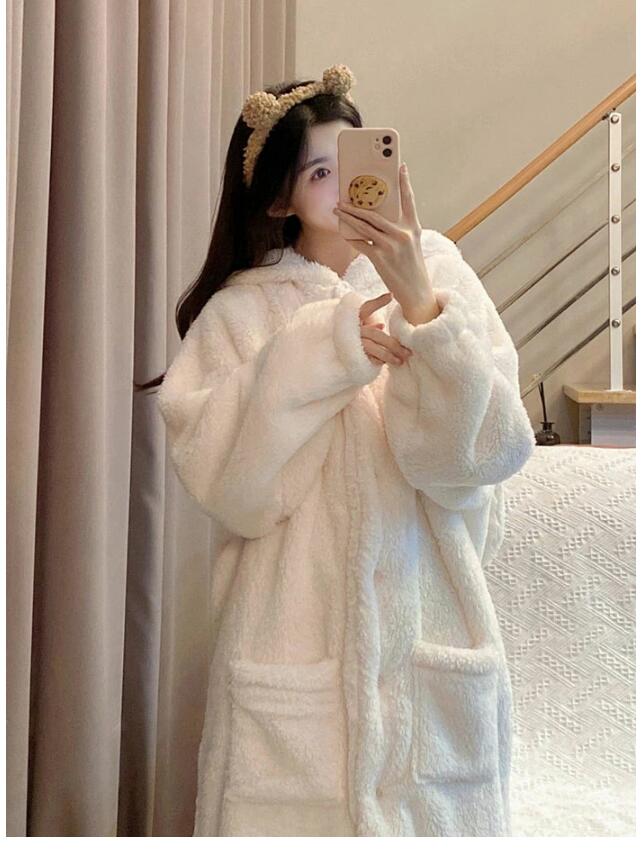 着る毛布 レディース ルームウェア ワンピース ロング丈 兎耳フード付き 前開き 長袖 パジャマ 体型カバー ふわふわ 兎耳 うさぎ耳 ウサ