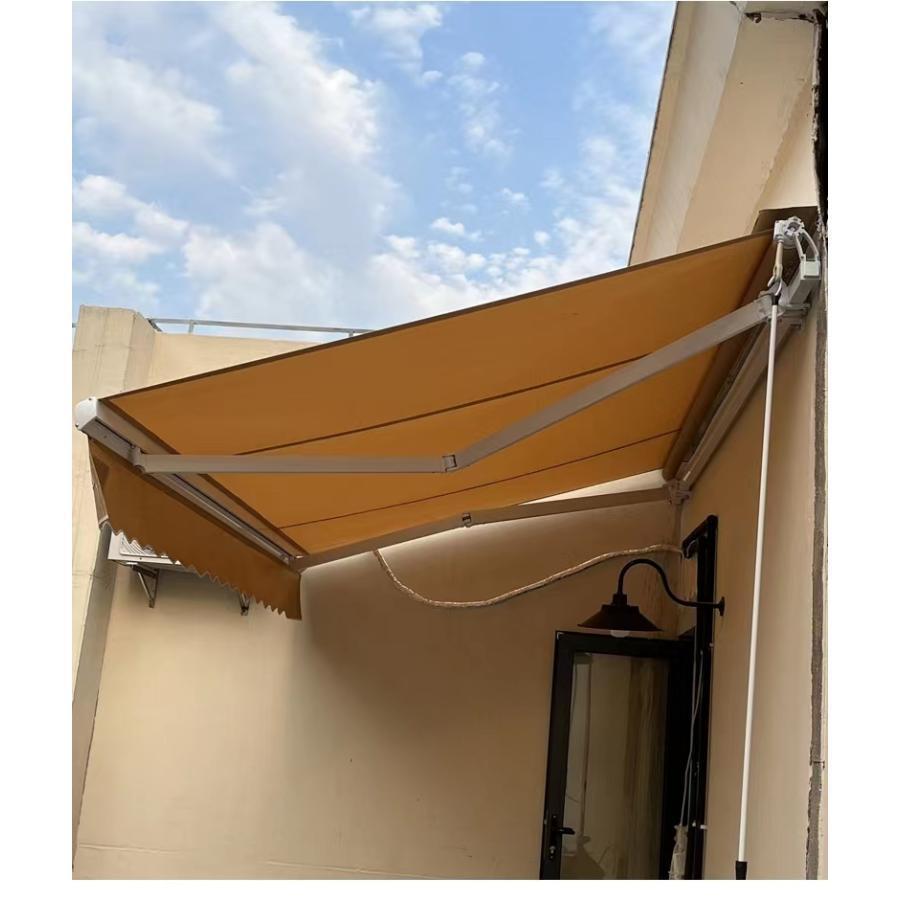 オーニングテント 幅3m×張出2.0m 白フレーム 手動 伸縮 巻き上げ式 日除けテント UVカット サンシェー..