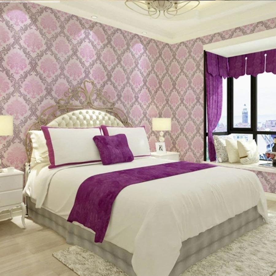 壁紙 ダマスク柄 ピンク 3本セット damask 45cm×1000cm シールタイプ DIY かわいい おしゃれ クロス 補修 ラグジュアリー 北欧 賃貸壁