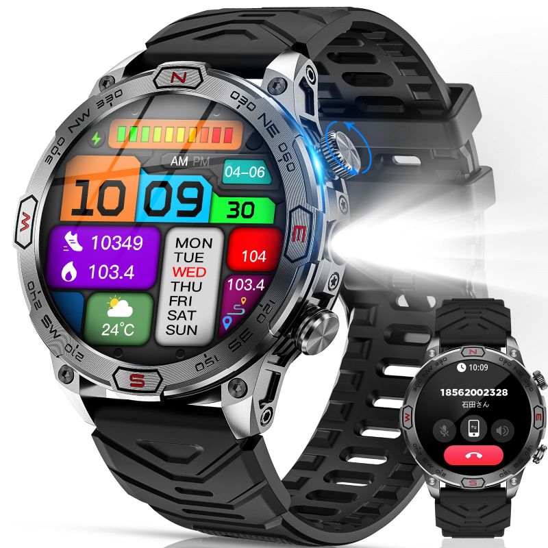 スマートウォッチ【アップグレード・軍用規格】Bluetooth5.3通話 Line/メッセージ通知 1.43インチAMOLE..