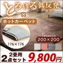 【在庫有】 2畳用 ラグ&ホットカーペット 2点セット ラグ 200×200 ホットカーペット 2畳 セット 低反発 滑り止め付 フランネル 冬 カーペット 厚手 正方形 四角 オールシーズン 絨毯 秋 冬用 ダニ退治 2畳用