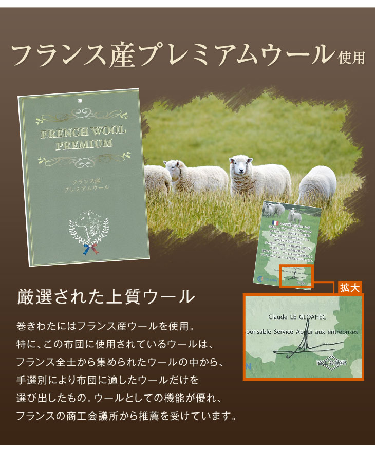 フランス産ウール使用 日本製 敷布団 シングル 防ダニ 抗菌防臭 吸汗速乾 極厚4層 敷き布団 固綿 マットレス不要 四層敷 100×200cm 帝人マイティトップ テイジン 帝人ポリティ 国産 3