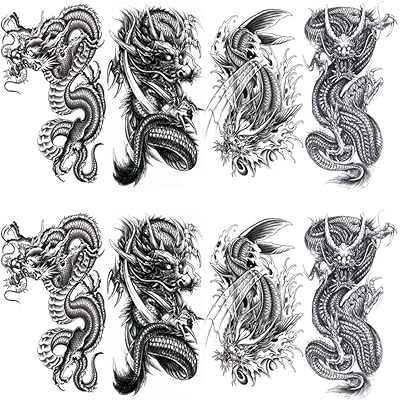 タトゥーシール 龍 ドラゴン 竜 飛竜 DRAGON 8枚セット タトゥーステッカー ボディーシール 刺青シール 防水 TATOO (A)