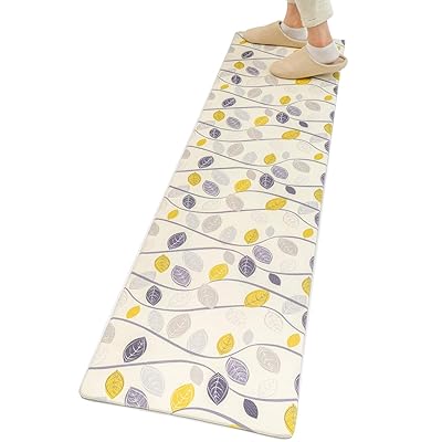 キッチンマット 拭ける台所マ ット PVCロング床マット 撥水 おしゃれ 滑り止め 抗菌 防炎 厚さ8mm お手入れ簡単 約45cm*180cm リーフ