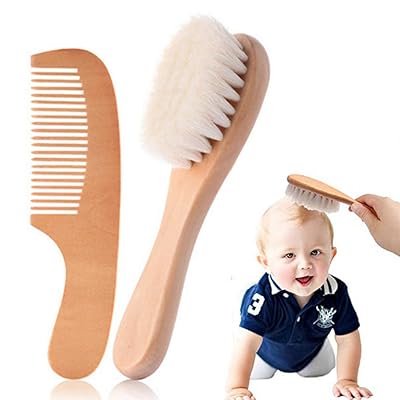 Kingsie ベビー ヘアブラシ コーム 2点セット 天然木 山羊毛 ブラシ くし 新生児 赤ちゃん ヘアケア 出産祝い ギフト