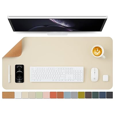 ナチュラルコルク &PU両面デスクマット、大型マウスパッド、デスクプロテクター、防水キーボードマット、オフィス/家庭/ゲーム/装飾に最適（アプリコット、90cm*43cm）