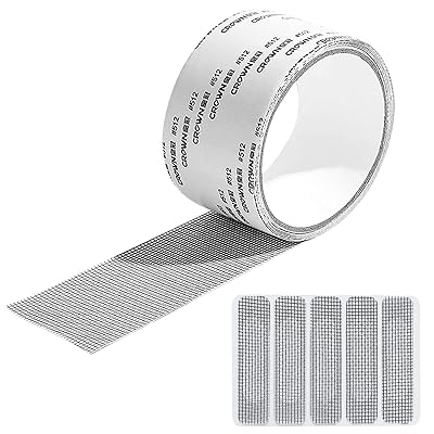 網戸補修テープ 網戸パッチ 窓の排水穴シール5枚付き 網戸補修シール 防虫網 2022年最新改良 超強粘着力 防水 ガラス繊維メッシュ 網戸の穴、破れを修復用 防水フライネット 自由にカット可能 色：グレー サイズ：5 x 200cm